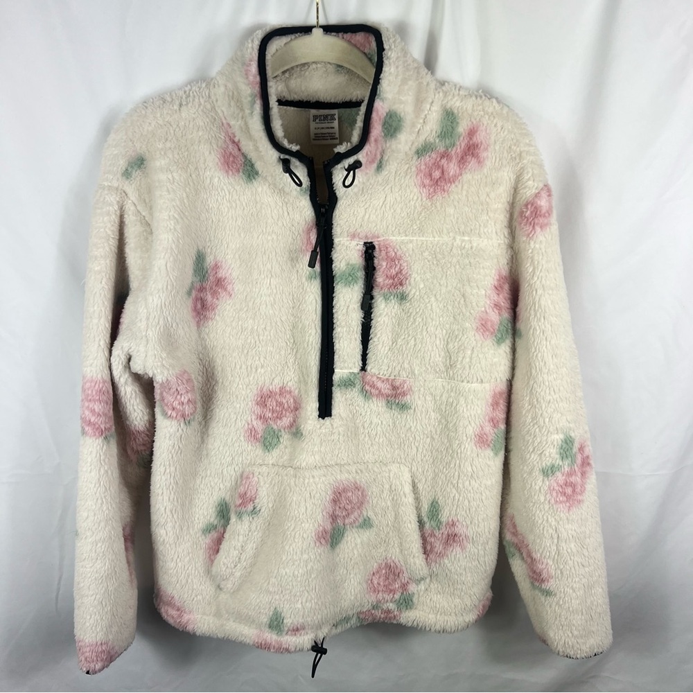 PINK Victoria's Secret Floral Half Zip Pullover Fleece Sweater
